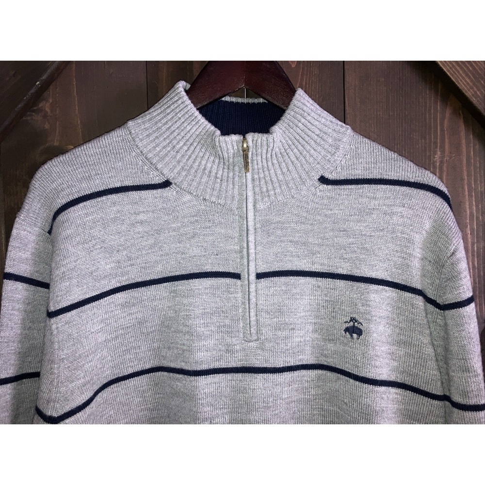 Brooks Brothers Sweater Mens Large Gray  Merino‎ Wool Striped Quarter Zip 346